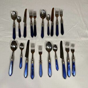 Couzon Blue Handle 20 Pc (4 Place Settings) Stainless 13/10 Italy Vintage 1990s